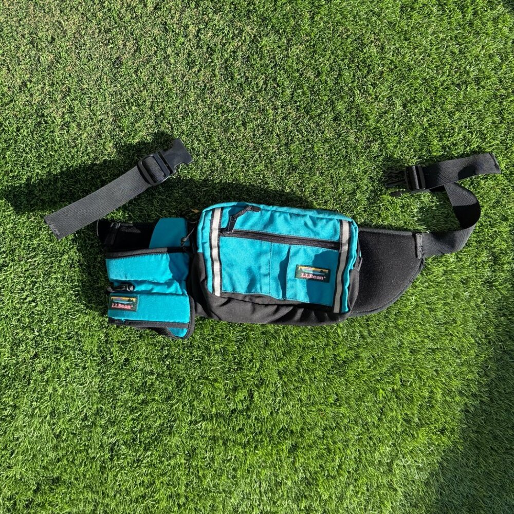 LL Bean Fanny Pack With Bottle Holder - Teal & Black - Adjustable Belt